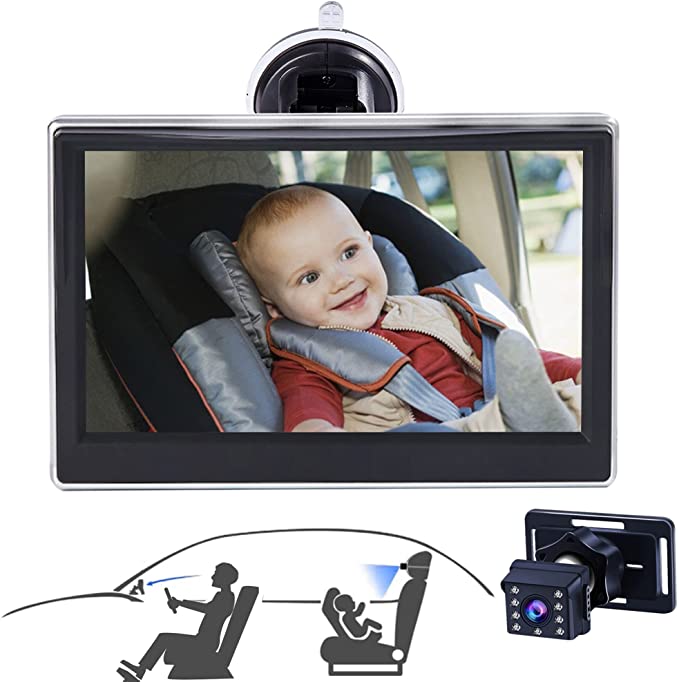 Baby Car Mirror CooMees 5 Inch HD 1080P Car Seat Mirror Camera and Monitor,Baby Monitor and Camera for Baby Car Seat Rear Facing, Infrared Night Vision,Wide Crystal Clear View