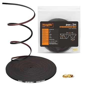 HANGLIFE GT2 Timing Belt with Copper Buckle - 3D Printer Open Synchronous Belt (2mm Pitch) 3D Printer Accessories - 6mm x 2M (6.6ft)