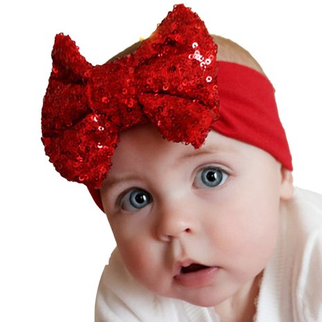 Baby Girls Photo Props Turban Cotton Sequins Bow Headband Soft Head Wrap