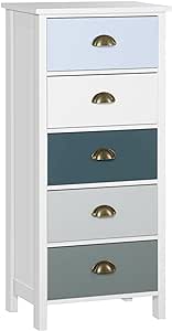 HOMCOM Chiffonnier Commode Meuble de Rangement 5 tiroirs Multicolores avec poignée métal Coquille MDF - dim. 45L x 30l x 95,4H cm