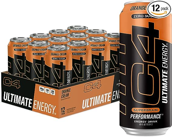 C4 Ultimate Sugar Free Energy Drink Orange Cream | 16oz (Pack of 12) | Pre Workout Performance Drink with No Artificial Colors or Dyes