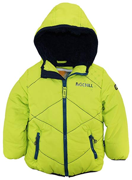 Big Chill Little Boys' Quilted Stitch Puffer Jacket With Sherpa Hood