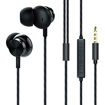In-Ear Earbuds/Earphones With Microphone, Metal earphones, Stereo Strong Bass, Noise Cancelling, Volume Control, Sport Gym Running For Smartphones Carry Case (Grey)