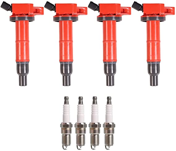 ENA Energy Ignition Coil Pack and Spark Plug Set of 4 Compatible with Scion Toyota TC Camry Corolla Highlander 2.4L L4 Replacement for C1330 UF333