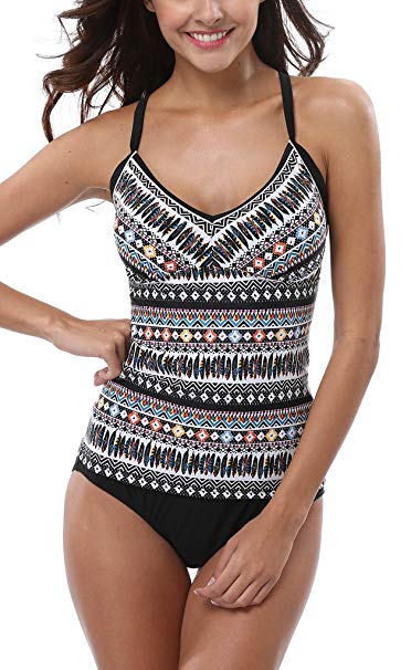 ATTRACO Women Two Piece Tankini Swimming Costume Padded Tankini Sets Swimwear