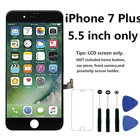 For iPhone 7 Plus Screen Replacement Black, 5.5 Inch LCD Screen Replacement for iphone 7 PlusDisplay 3D Touch Screen Digitizer Frame Assembly Set with Repair Tool Kit and Tempered Glass (7 Plus Black)