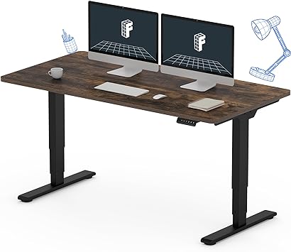 FLEXISPOT Stand Up Desk 3 Stages Dual Motor Electric Standing Desk 55x28 Inch Whole-Piece Board Height Adjustable Desk Electric Sit Stand Desk(Black Frame   Special Walnut Desktop, 2 Packages)