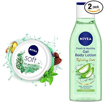 NIVEA Soft, Light Moisturising Cream, Chilled Mint, 200ml & Nivea Aloe Vera Gel Body Lotion, Refreshing Care, 200 ml