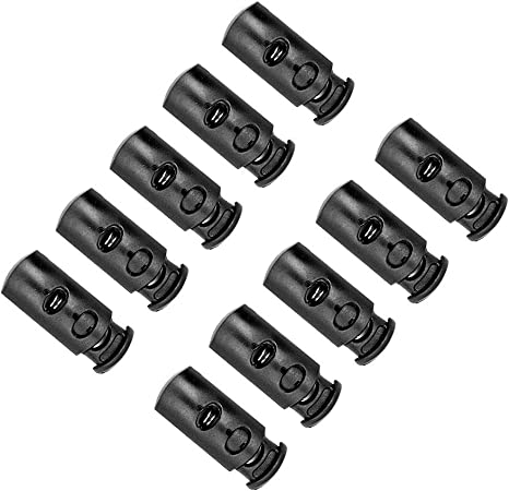 50 Pcs Black Plastic Toggle Double Hole Spring Loaded Elastic Drawstring Rope Cord Locks Clip Ends Luggage Lanyard Stopper Sliding Fastener Buttons