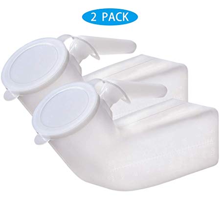 Male urinals for Men Non Spill Urine Cups Hospital Bed Mens Portable urinals with lid Spill Proof Pee Bottles for Men (Pack of 2)