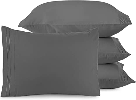 Nestl Bedding Solid Microfiber King 20 x 40 Inches Pillowcases, Charcoal Grey (Set of 4)