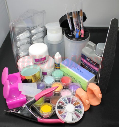 US Seller Pro Acrylic Liquid Powder Half French Nail Art Tips Pump File Clipper Tools Kit