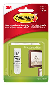 Command Picture Hanging Strips, Small, White, 18-Pairs