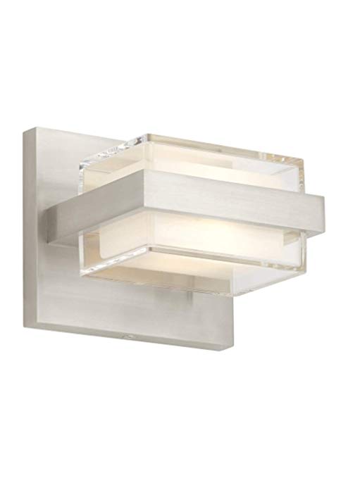 Tech Lighting 700BCKMD1S-LED930 Kamden - 5" 13W 1 LED Wall Sconce, Satin Nickel Finish with Pressed square Glass