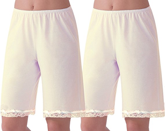 Women’s Cotton Pettipants Pant Lace Trim Slip Lace Bloomers Underwear Pants Sleepwear 2PK