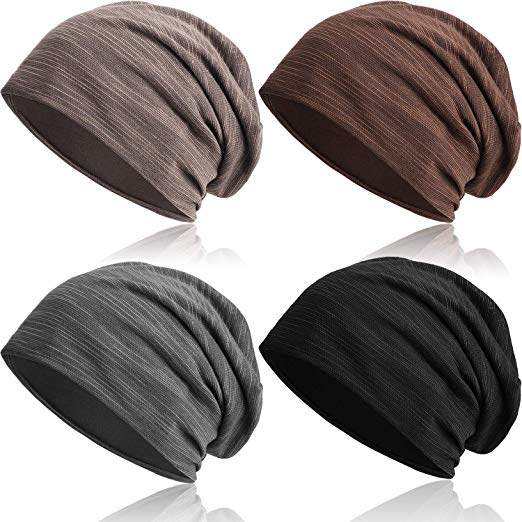 SATINIOR 4 Pieces Slouchy Beanie Hats Unisex Stretch Knit Hat Thin Baggy Skull Caps