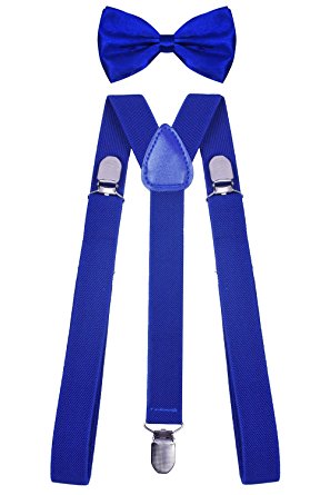 WDSKY Mens Braces for Trousers Leather Suspenders and Bow Tie Set