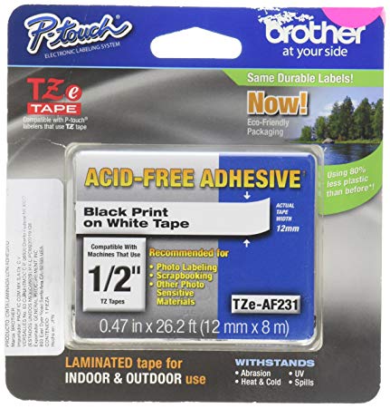 Brother 12mm Acid Free Tape, Black/White (TZeAF231)