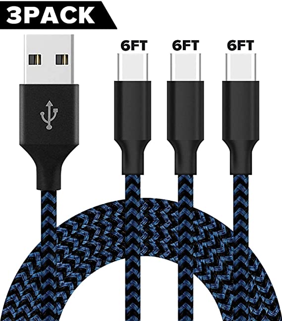 Type C Cable Fast USB C Charger 6FT 3Pack Charging Cord Braided Phone Charger for A10e A20 A50 S8 S9 S10 Plus S20 S10E, G6 G7 Z3 Z4, Stylo 4 5, G6 G8 G7 Thinq, V50 V30 V20