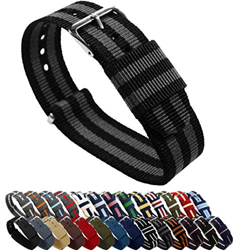 BARTON NATO Style Straps - Choice of Color, Length & Width (18mm, 20mm, 22mm or 24mm) - Ballistic Nylon Straps