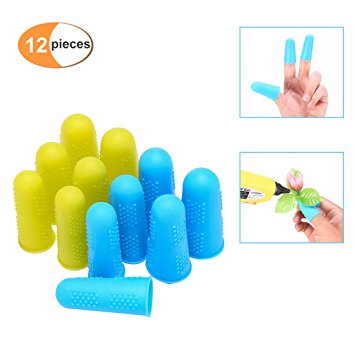 Finger Protectors, Blusmart 12 Pcs silicon finger tips rubber finger guards Protection Non-Stick Covers for Cracked Fingers, Gel Finger Cots for Hot Glue Gun, Sewing, Adhesives, Scrapbooking