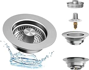 Upgraded 3-in-1 Kitchen Sink Drain Filter andStopper Combination for U.S. Standard 3-1/2-inch Drain, Stainless Steel Metal pop-up Sink Plug with