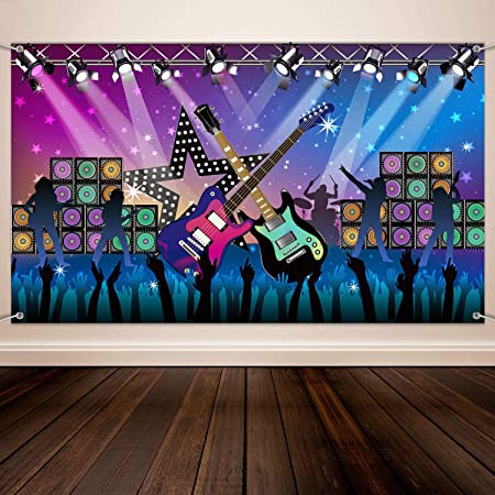 Karaoke Party Decorations Supplies, Large Fabric Rock Star Vacation Party Backdrop Banner for Rock N Roll Party Decorations, Rock Star Banner Background, 72.8 x 43.3 Inch