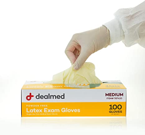 Dealmed Disposable Latex Exam Gloves, Non-Sterile, Heavy Duty, Professional Grade for Hospitals, Law Enforcement, Food Vendors, Tattoo Artists, Medium, 100 Count