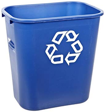 Rubbermaid Commercial FG295673 Blue Medium Deskside Recycling Container with Universal Recycle Symbol, 28-1/8 qt Capacity, 14.4" Length x 10.25" Width x 15" Height