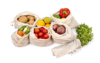 Reusable Produce Bags - Muslin Produce Storage Bags - Large Muslin Bags - Reusable Bulk Food - Vegetable Storage Bags - Veggie Bags Reusable - Set of 7(1 ea. of XXL, L, M, S, XS and 2 ea. of XL)