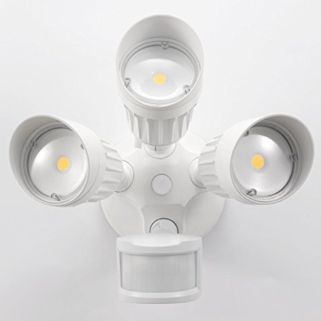 30W 3-Head Motion Activated LED Outdoor Security Light, Photo Sensor, 3 Work Modes, 150W Halogen Equivalent, 5000K Daylight, 2300lm Floodlight, for Entryways, Patios, Decks, Stairs, White