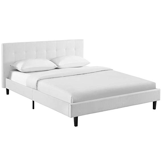 Modway MOD-5426-WHI Linnea Fabric Bed, Queen, White