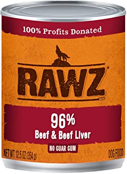 Rawz 96% Beef and Beef Liver Canned Food for Dogs 12/12.5 oz Cans