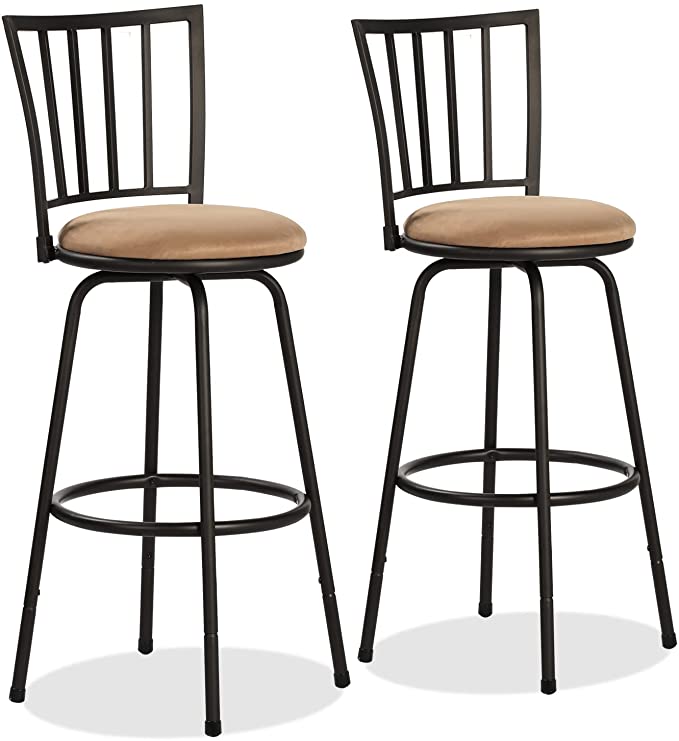 VECELO Barstools, Adjustable Counter Stools, Steel Bistro Pub Chairs, Bar Stools with 360 Degree Swivel Seat Top and Comfortable Round Seat Cushions,Straight Backrest,Set of 2