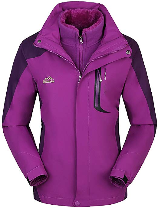 Women's&Men's Windproof Softshell Fleece Waterproof Ski Jacket 3 in 1 Outdoor Sports Coat（WM168）