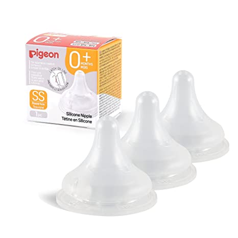 Pigeon Silicone Nipple (SS) with Latch-On Line, Natural Feel, 0  Months, 3 Counts