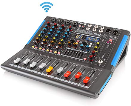 4-Channel Bluetooth Studio Audio Mixer - DJ Sound Controller Interface with USB Drive for PC Recording Input, XLR Microphone Jack, 48V Power, Input/Output for Professional and Beginners - PMXU46BT