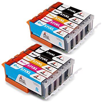 Mipelo Compatible Canon PGI-570XL CLI-571XL Compatible Ink Cartridges, Used in Canon Pixma MG5750 MG5751 MG5752 MG5753 MG6850 MG6851 MG6852 MG6853 TS5050 TS5051 TS5053 TS5055 TS6050 TS6051 TS6052 Printer (2 Large Black, 2 Small Black, 2 Cyan, 2 Magenta, 2 Yellow,10 Pack)
