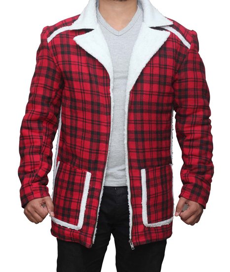 Deadpool Ryan Reynolds Red cotton flannel Shearling Jacket