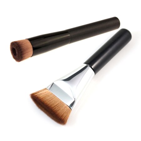 Hotrose® Set of 2 Premium Foundation Makeup Brush, Concave Liquid Foundation Brush and Flat Contour Brush Trimming Brush