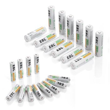 EBL 24 Sets Rechargeable Batteries ( AA 2800mAh 12 Counts and AAA 1100mAh 12 Counts)