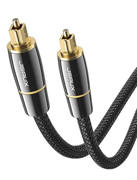 Digital Optical Audio Toslink Cable 6FT, JSAUX [24K Gold-Plated, Ultra-Durable] Fiber Optic Cable Male to Male Cord Compatible with Sound Bar, TV, PS4, Xbox, Home Theater, Samsung