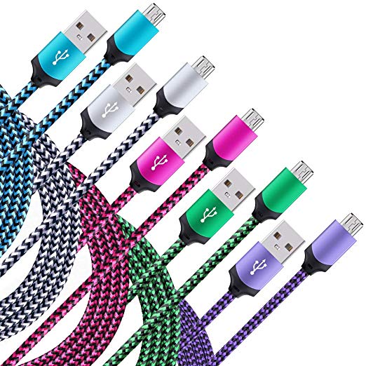 Micro USB Cable, Niniber 5-Pack 6Ft Android Charging Cord Compatible Samsung Galaxy S6 S7 S3 S4 Edge A6 J8 J7 J6 J5 J3 J7V Prime On5/On7/On8/J2/J1 Grand/Core Prime Grand Neo LG G4 G3 stylo 2/3 Plus