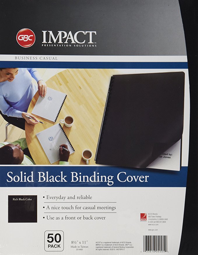 GBC Solids Standard Presentation Covers, Non-Window, Square Corners, Black, 50 Pieces Per Box (2514493)