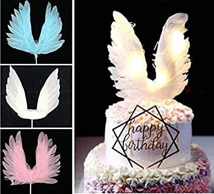 BlueSunshine Angel Wing Cake Topper Decoration With LED Light For Anniversary Birthday Party Wedding Baby Shower Birthday Party Favors (White)