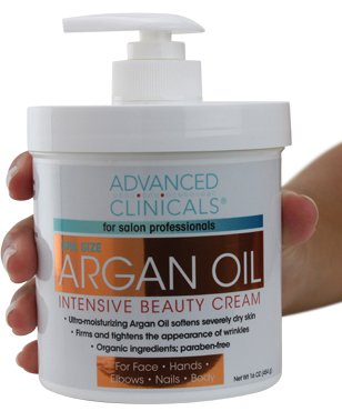 Advanced Clinicals Spa Size Pure Argan Oil Intensive Beauty Cream. Anti-aging Cream for Wrinkles and Dry Skin. 16oz Jar with a Pump.