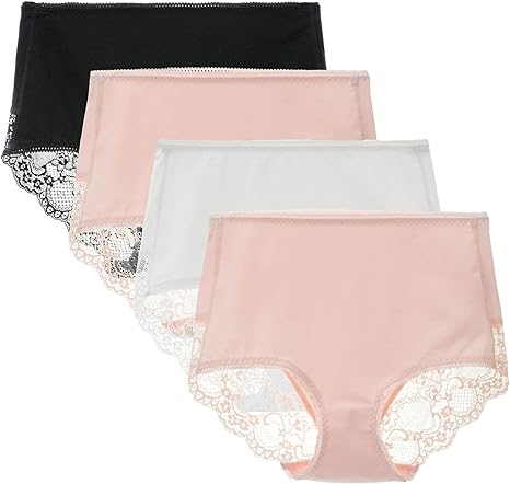 Women's 3 or 4 Pack Comfort Cotton Lace Coverage Full Rise Briefs Underwear