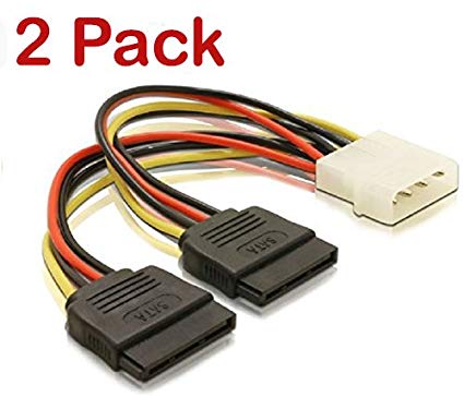 (2 Pack) Molex to Two SATA Lead, LP4 Molex to 2 SATA Internal Power Splitter Cable, Dual Head SATA Power Cable - pjp electronics®