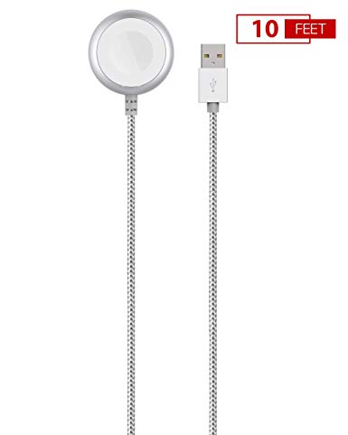 [10 Feet] Omnihil Extra Long MFi Certified Magnetic Charging Cable Compatible with iWatch iOS Watch - Silver Braided