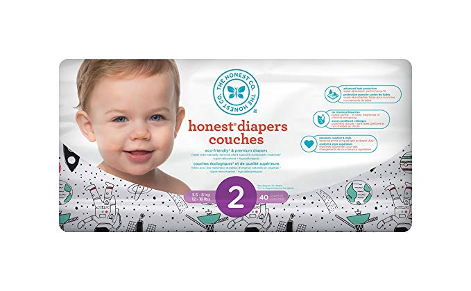 The Honest Company Disposable diapers, space travel print polybag, size 2, 40 Count